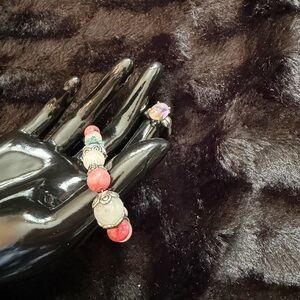 Elegant Red & White Stone Vintage Bracelet w/Ring